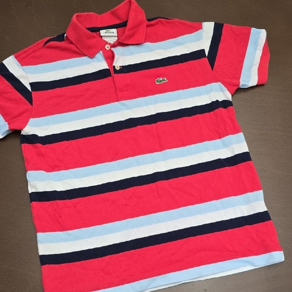 Lacoste Other - LACOSTE Boys 16 Striped Polo Shirt - Pink / Bright Red, Blue, White